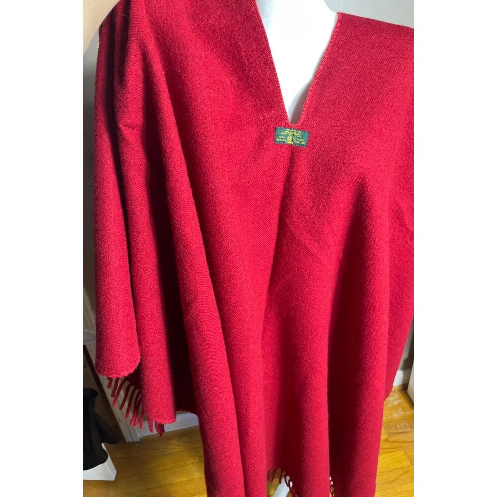 Vintage Cape Tweedmill Wool Blanket Wrap Red Fringe British Unisex Womens - Picture 4 of 10
